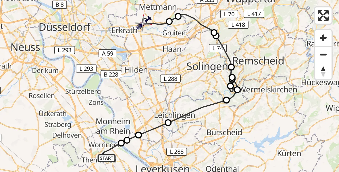 Flugroute Polizeihubschrauber Köln - Mettmann, 29 Juni 2026, 12:12