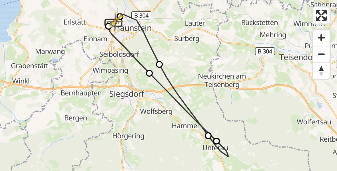 Flugroute Rettungshubschrauber Traunstein Hospital - Traunstein Hospital, 29 Juni 2026, 12:19
