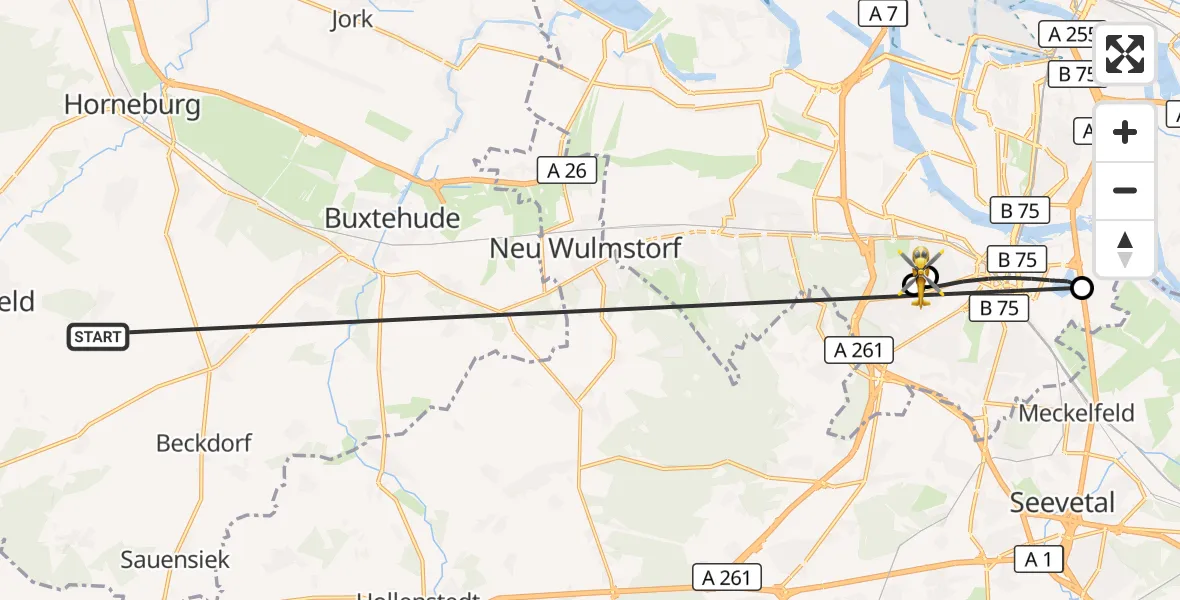 Flugroute Rettungshubschrauber Harsefeld - Asklepios Hospital Harburg, 29 Juni 2026, 12:27