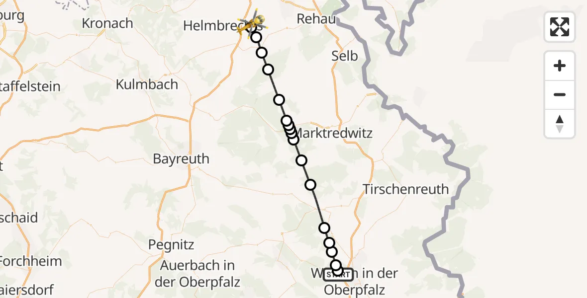 Flugroute Rettungshubschrauber Weiden i.d.OPf. - Konradsreuth, 29 Juni 2026, 12:30