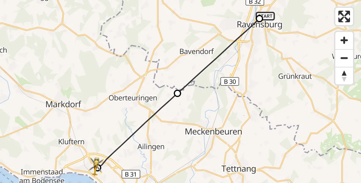 Flugroute Rettungshubschrauber Sankt Elisabeth Hospital - Friedrichshafen Hospital, 29 Juni 2026, 12:42