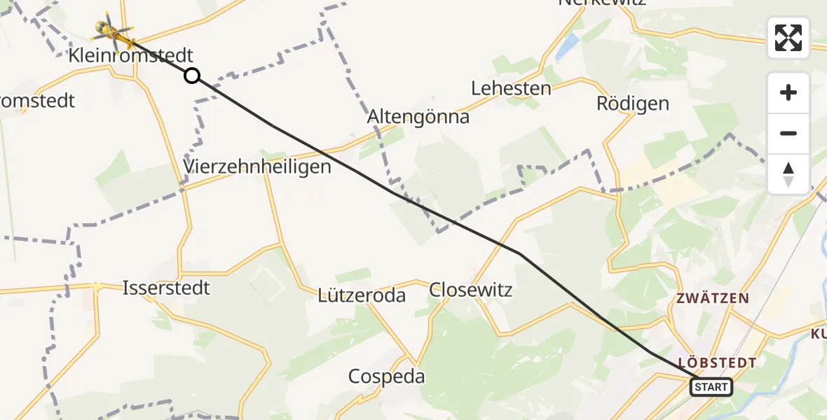 Flugroute Rettungshubschrauber Jena - Bad Sulza, 29 Juni 2026, 12:43