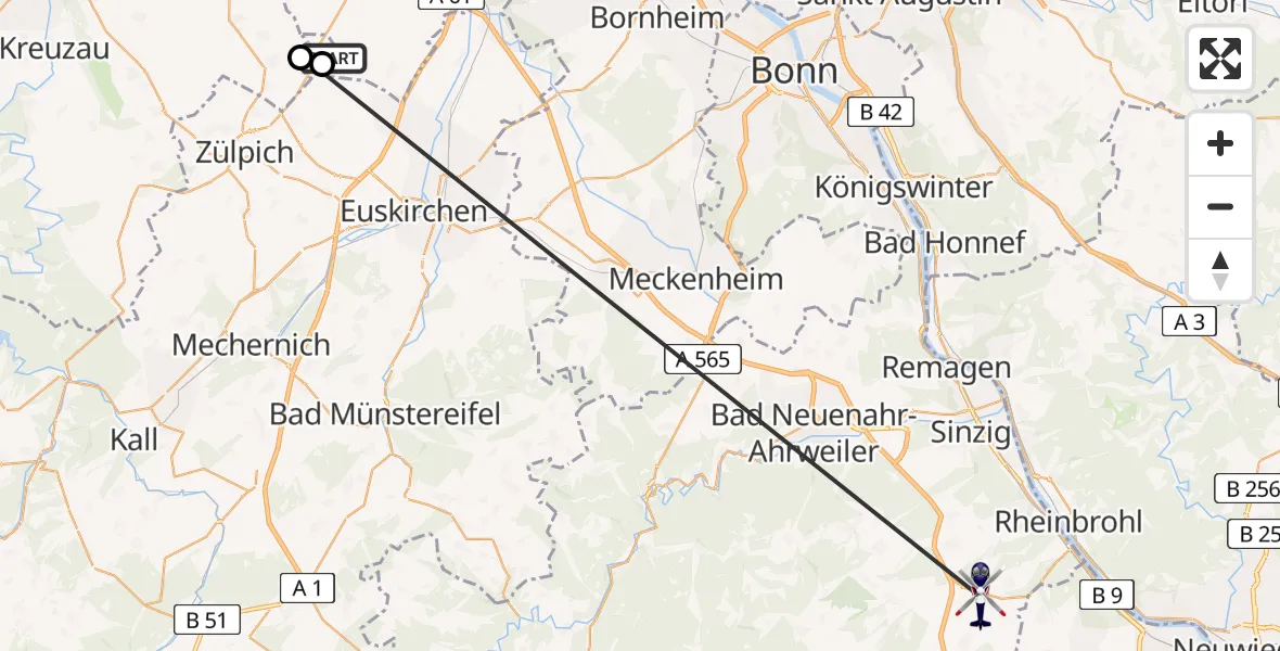 Flugroute Polizeihubschrauber Erftstadt - Burgbrohl, 29 Juni 2026, 12:53