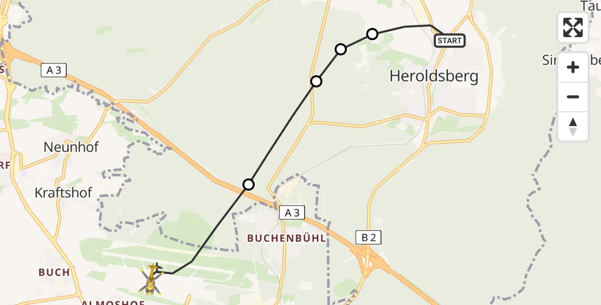 Flugroute Rettungshubschrauber Heroldsberg - Flughafen Nuremberg, 29 Juni 2026, 13:03