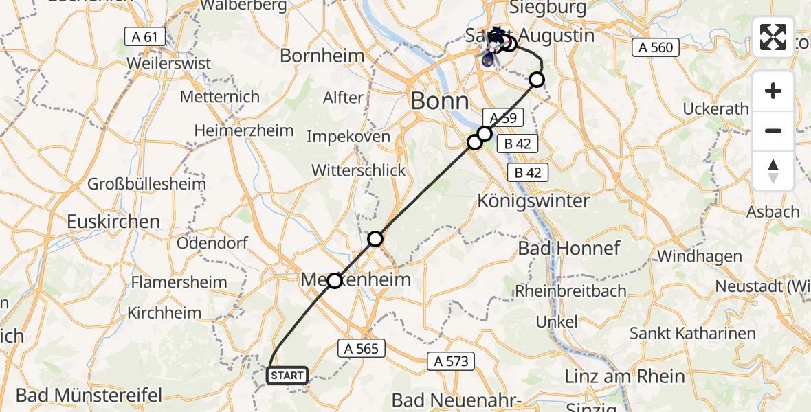 Flugroute Polizeihubschrauber Rheinbach - Sankt Augustin, 29 Juni 2026, 13:08