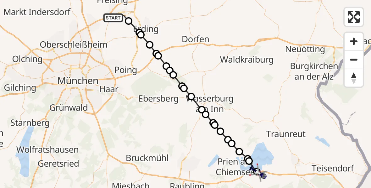 Flugroute Polizeihubschrauber München Flughafen - Übersee, 29 Juni 2026, 13:15