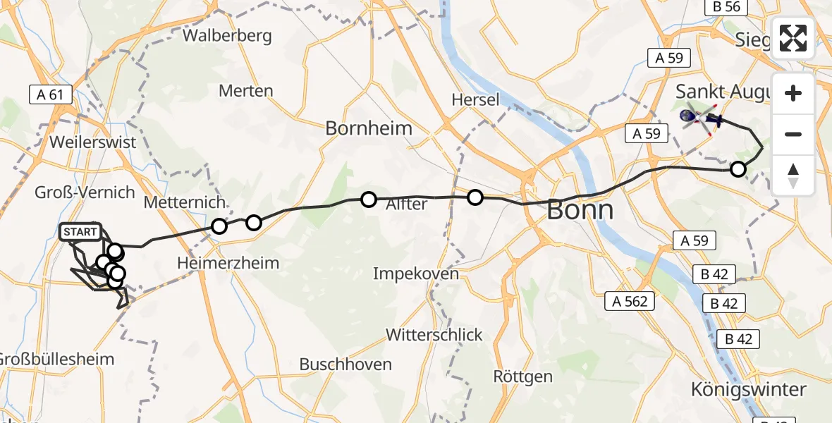 Flugroute Polizeihubschrauber Weilerswist - Bonn-Hangelar Flugplatz, 29 Juni 2026, 13:27
