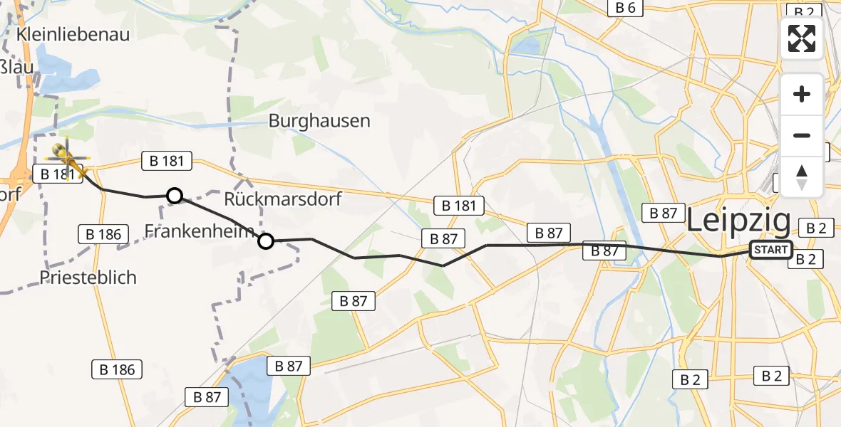 Flugroute Rettungshubschrauber Leipzig - Schkeuditz, 29 Juni 2026, 13:34