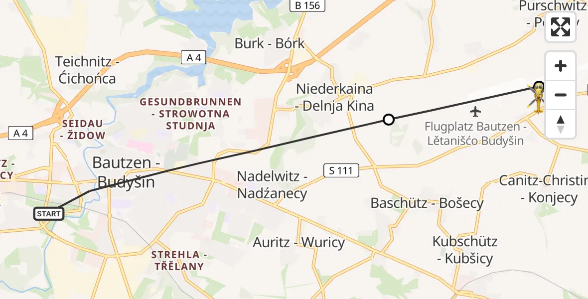 Flugroute Rettungshubschrauber Bautzen - Bautzen Flugplatz, 29 Juni 2026, 13:51