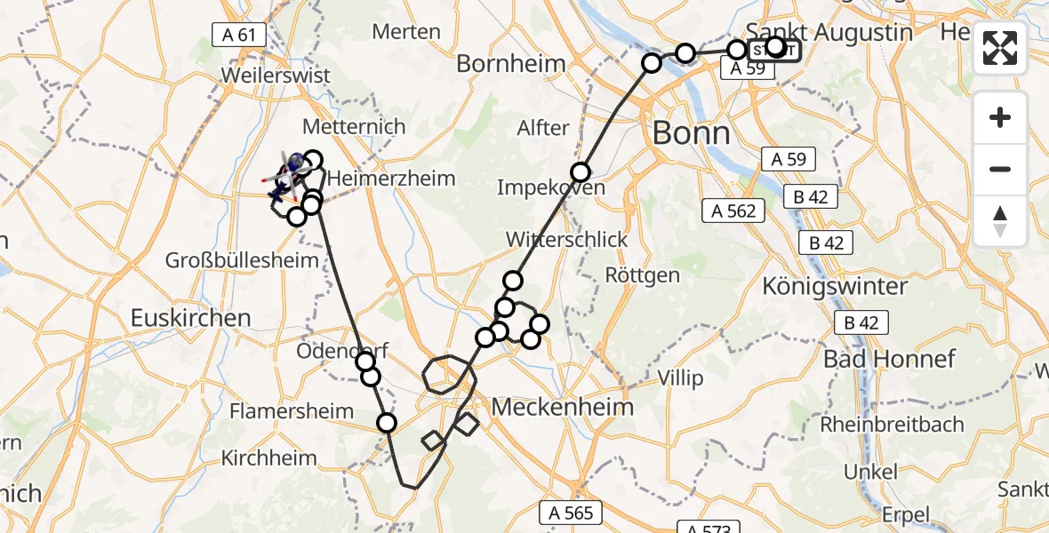 Flugroute Polizeihubschrauber Sankt Augustin - Weilerswist UL, 29 Juni 2026, 13:51