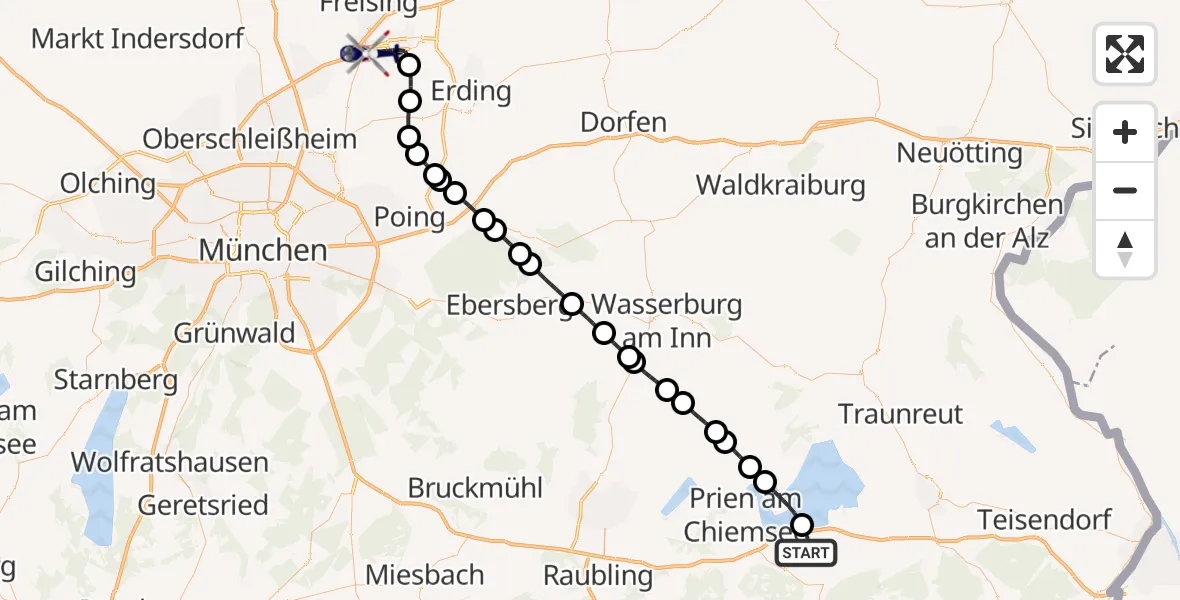 Flugroute Polizeihubschrauber Übersee - München Flughafen, 29 Juni 2026, 13:53