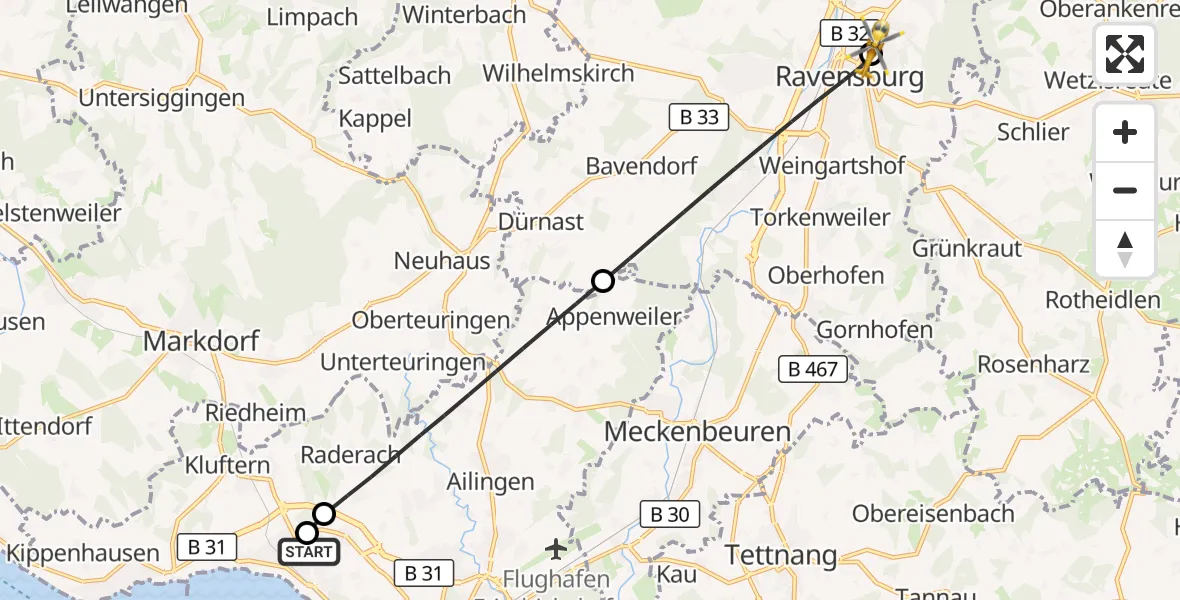 Flugroute Rettungshubschrauber Friedrichshafen Hospital - Sankt Elisabeth Hospital, 29 Juni 2026, 13:54