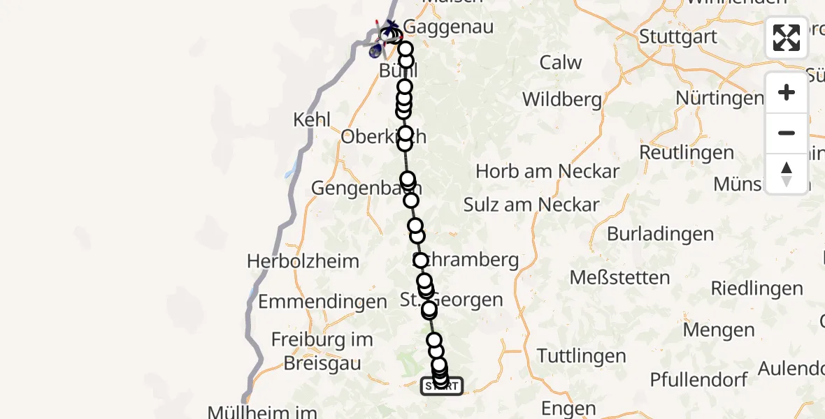 Flugroute Polizeihubschrauber Friedenweiler - Karlsruhe Baden-Baden Flughafen, 29 Juni 2026, 13:56