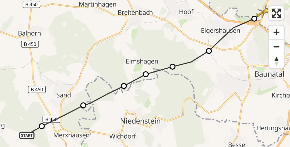 Flugroute Rettungshubschrauber Naumburg - Kassel, 29 Juni 2026, 13:56