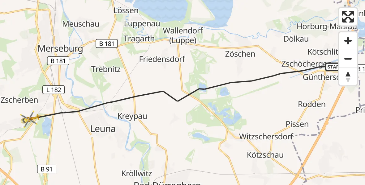 Flugroute Rettungshubschrauber Leuna - Merseburg, 29 Juni 2026, 14:00