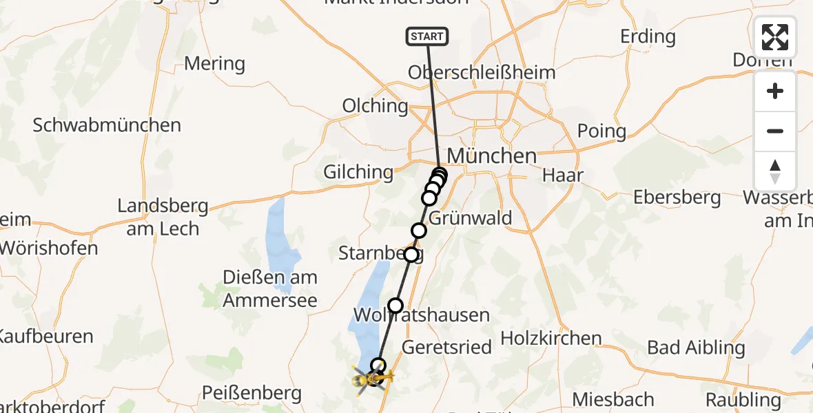 Flugroute Rettungshubschrauber Röhrmoos - Seeshaupt, 29 Juni 2026, 14:06