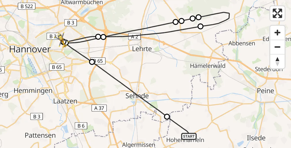 Flugroute Rettungshubschrauber Hohenhameln - Hannover Luftrettung Hubschrauberlandeplatz (Christoph 4), 29 Juni 2026, 14:07