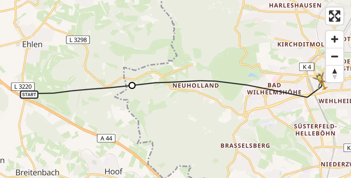 Flugroute Rettungshubschrauber Habichtswald - Kassel, 29 Juni 2026, 14:08