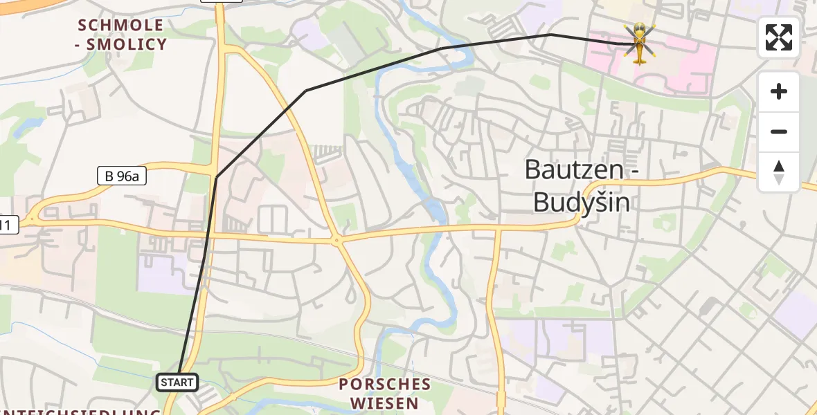 Flugroute Rettungshubschrauber Bautzen - Bautzen, 29 Juni 2026, 14:21