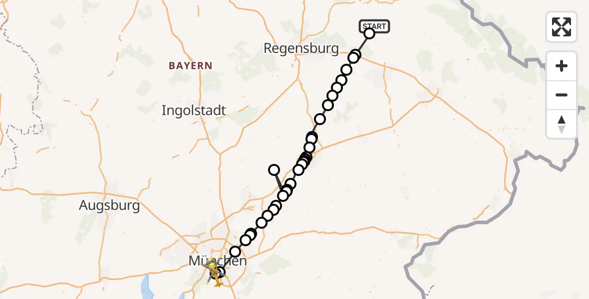 Flugroute Rettungshubschrauber Michelsneukirchen - ADAC Air Rescue Center Hubschrauberlandeplatz (Christoph 1), 29 Juni 2026, 14:26