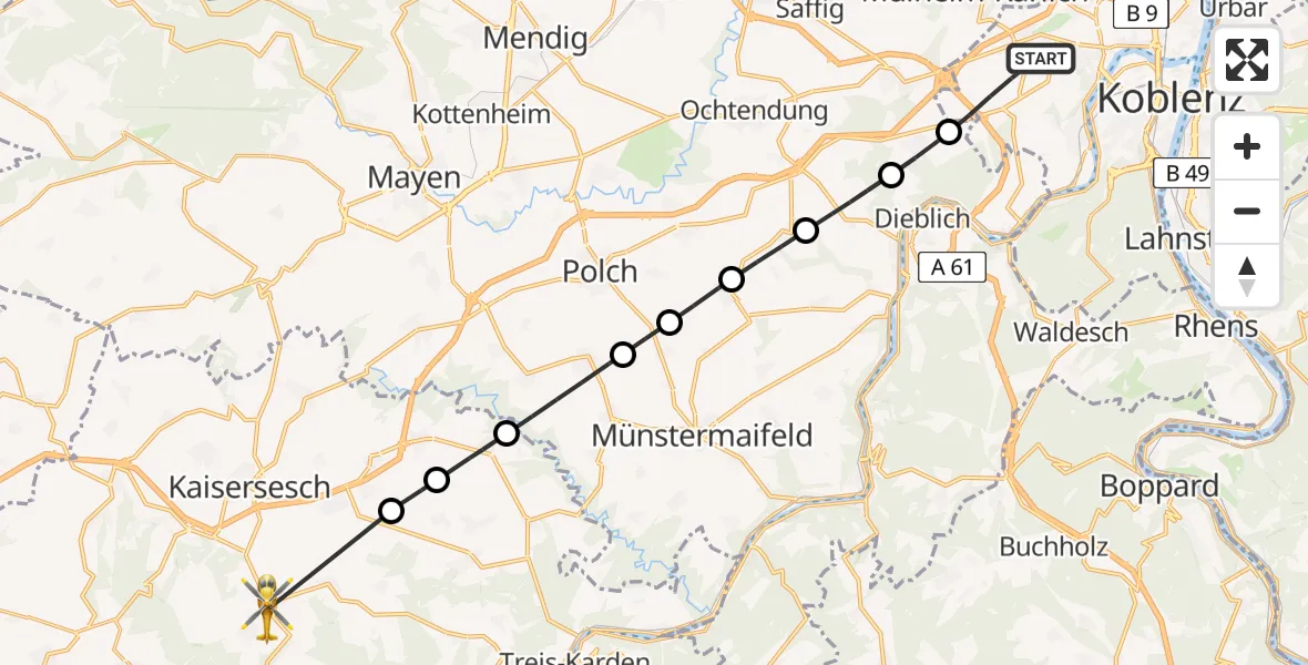 Flugroute Rettungshubschrauber Koblenz - Landkern, 29 Juni 2026, 14:29