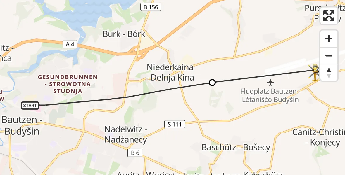 Flugroute Rettungshubschrauber Bautzen - Bautzen Flugplatz, 29 Juni 2026, 14:48