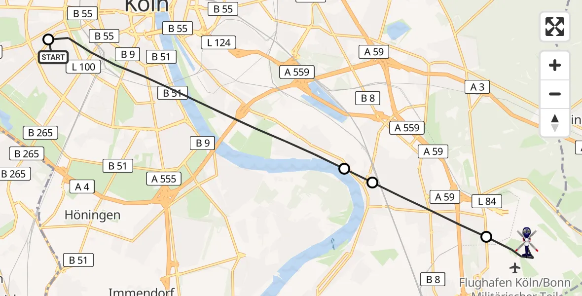 Flugroute Polizeihubschrauber Köln University Hospital - Köln Bonn Flughafen, 29 Juni 2026, 14:51