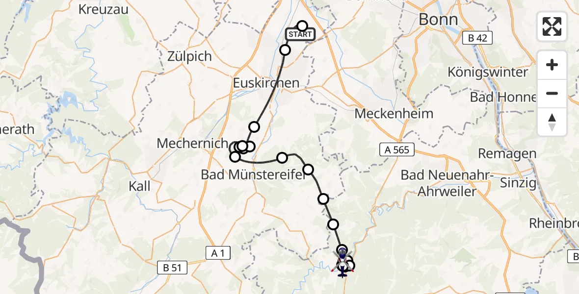 Flugroute Polizeihubschrauber Weilerswist UL - Insul, 29 Juni 2026, 14:51