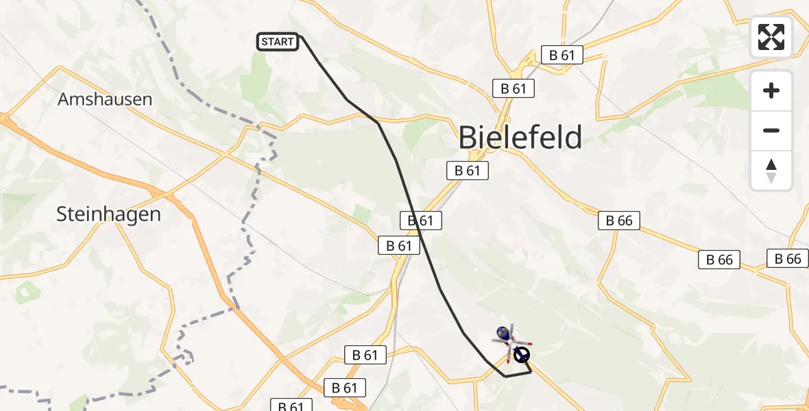 Flugroute Polizeihubschrauber Bielefeld - Luftrettungszentrum Bielefeld, 29 Juni 2026, 14:56