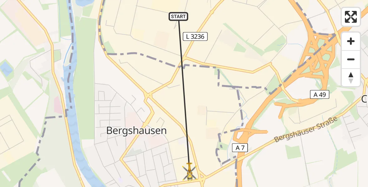 Flugroute Rettungshubschrauber Kassel-Waldau Flugplatz - Fuldabrück, 29 Juni 2026, 15:02