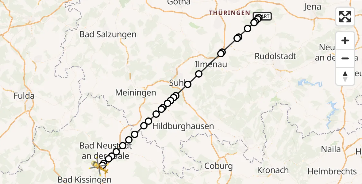 Flugroute Ambulanzhubschrauber Bad Berka - Münnerstadt, 29 Juni 2026, 15:03