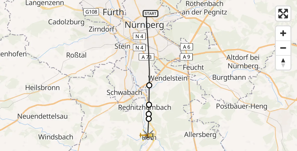Flugroute Rettungshubschrauber Nürnberg - Roth, 29 Juni 2026, 15:11