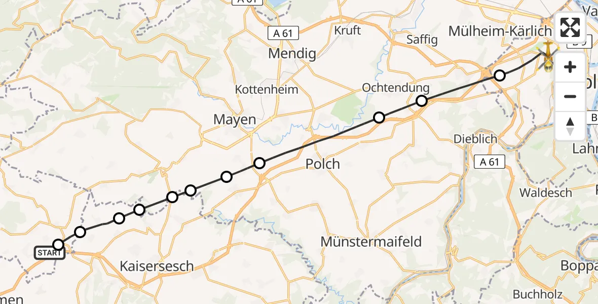 Flugroute Rettungshubschrauber Kaperich - Koblenz, 29 Juni 2026, 15:12