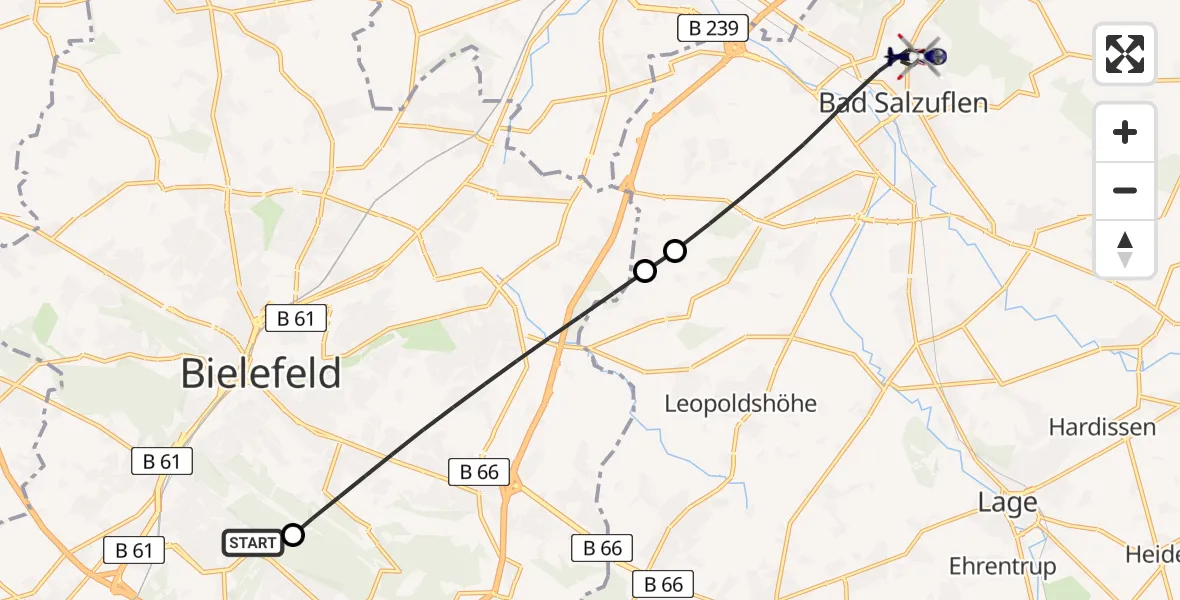 Flugroute Polizeihubschrauber Luftrettungszentrum Bielefeld - Bad Salzuflen, 29 Juni 2026, 15:18
