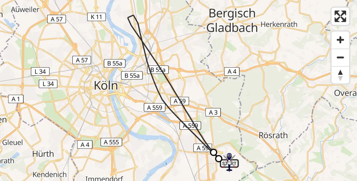 Flugroute Polizeihubschrauber Köln Bonn Flughafen - Köln Bonn Flughafen, 29 Juni 2026, 15:21