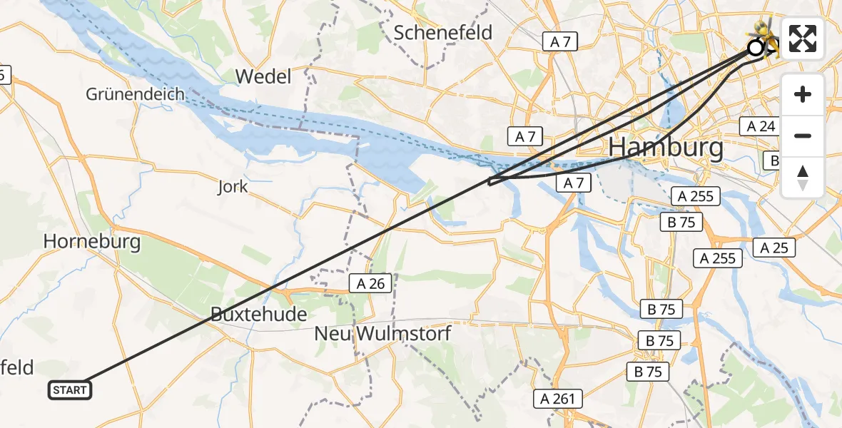 Flugroute Rettungshubschrauber Harsefeld - Hamburg Military Hospital, 29 Juni 2026, 15:25