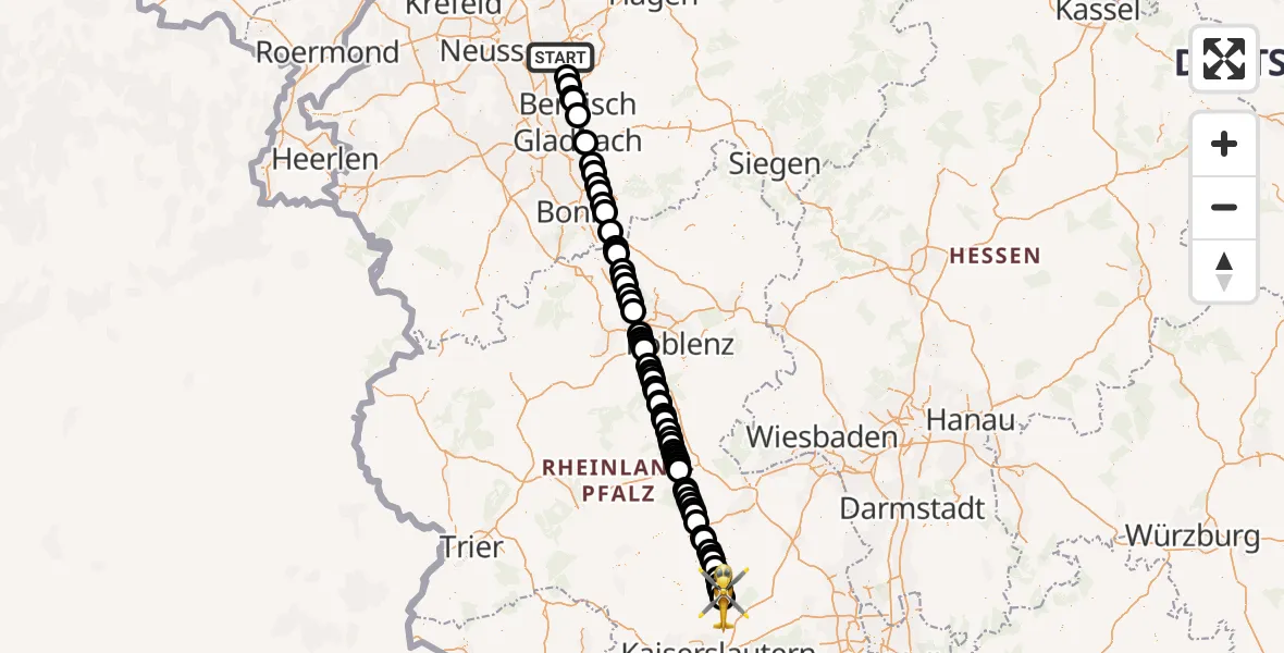 Flugroute Rettungshubschrauber Solingen - Imsweiler UL, 29 Juni 2026, 15:29