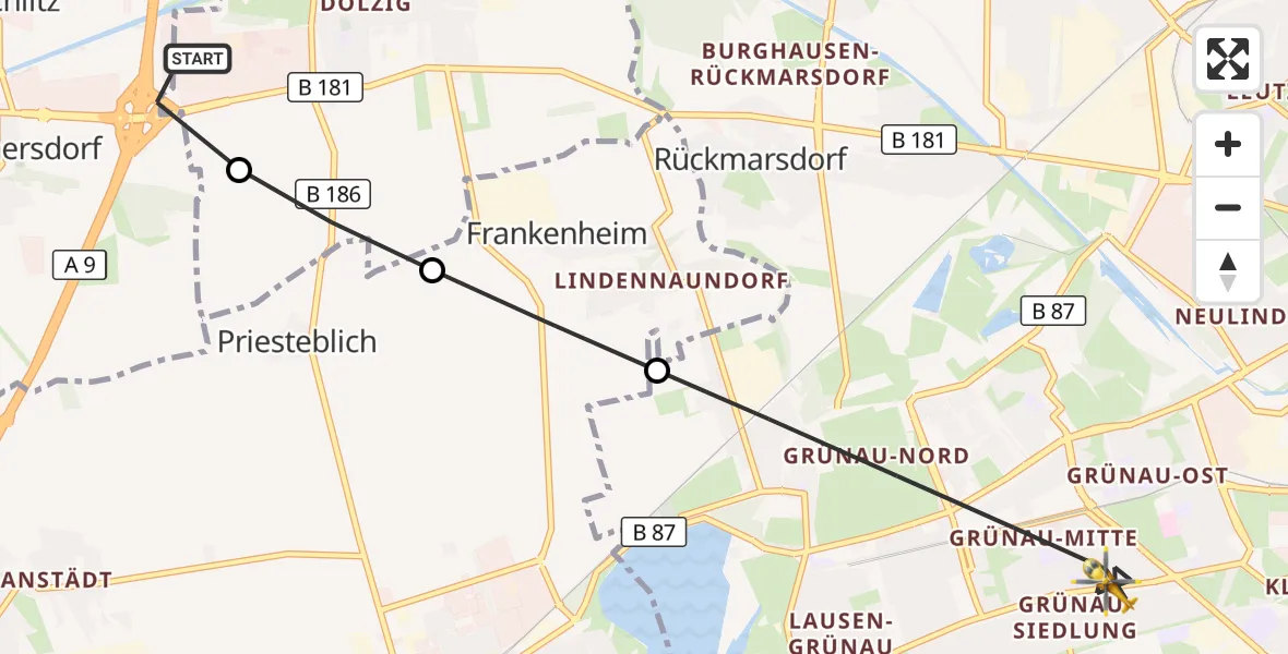 Flugroute Rettungshubschrauber ADAC Air Rescue Station Leipzig/Schkeuditz-Dölzig Hubschrauberlandeplatz (Christoph 61) - Leipzig, 29 Juni 2026, 15:29
