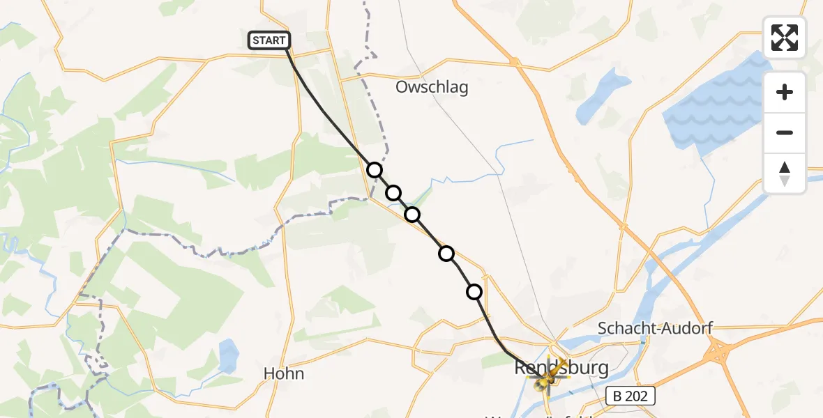 Flugroute Ambulanzhubschrauber Kropp - Rendsburg, 29 Juni 2026, 15:32