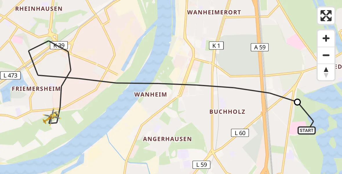 Flugroute Rettungshubschrauber Duisburg Air Rescue Hubschrauberlandeplatz (Christoph 9) - Duisburg, 29 Juni 2026, 15:39