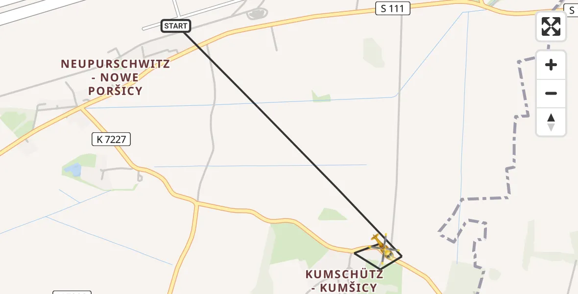 Flugroute Rettungshubschrauber Kubschütz - Kubschütz, 29 Juni 2026, 15:40
