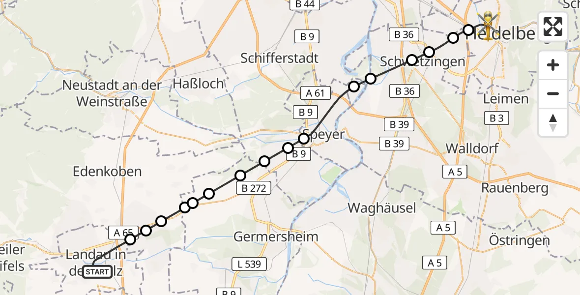Flugroute Rettungshubschrauber Landau in der Pfalz - Heidelberg, 29 Juni 2026, 15:46