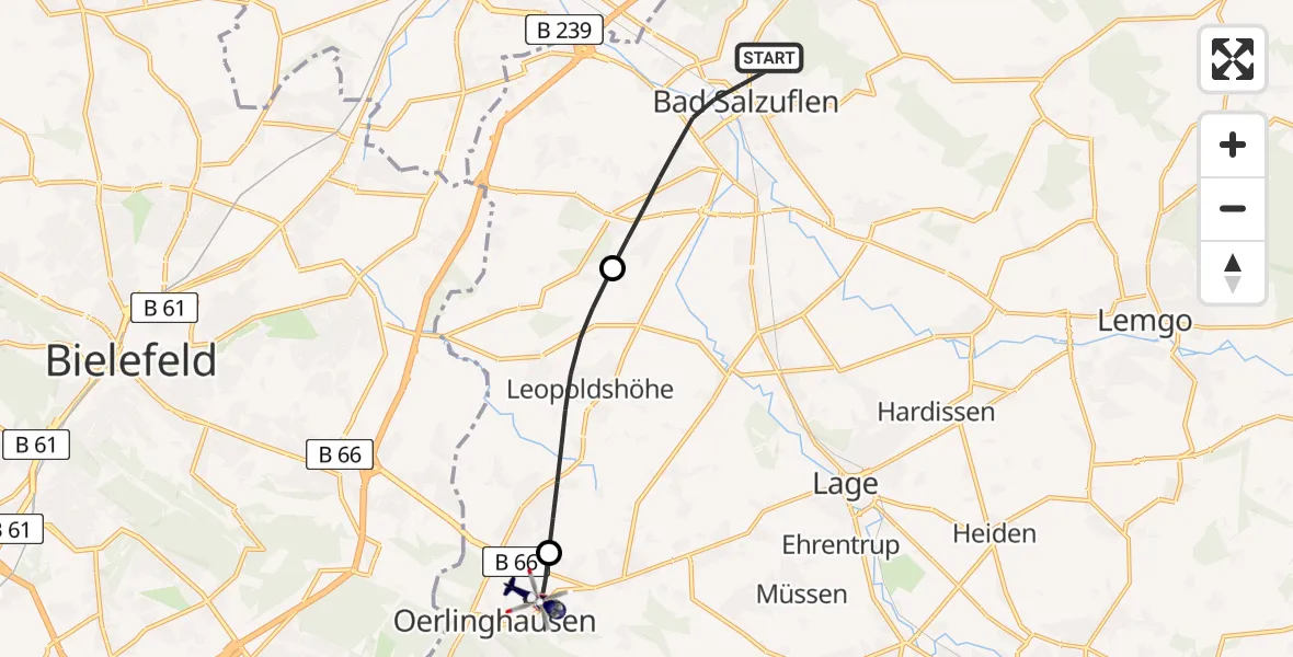 Flugroute Polizeihubschrauber Bad Salzuflen - Oerlinghausen, 29 Juni 2026, 15:56