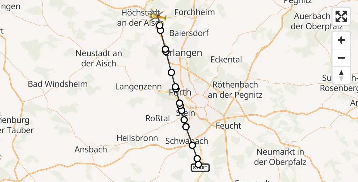Flugroute Rettungshubschrauber Roth - Adelsdorf, 29 Juni 2026, 16:05