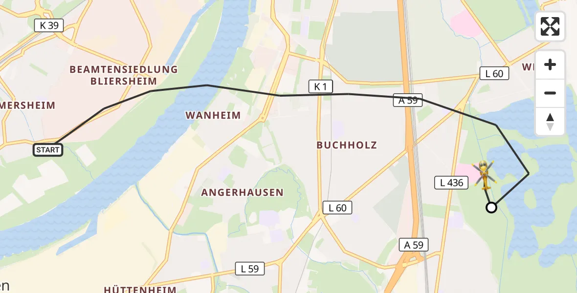 Flugroute Rettungshubschrauber Duisburg - Duisburg Air Rescue Hubschrauberlandeplatz (Christoph 9), 29 Juni 2026, 16:23