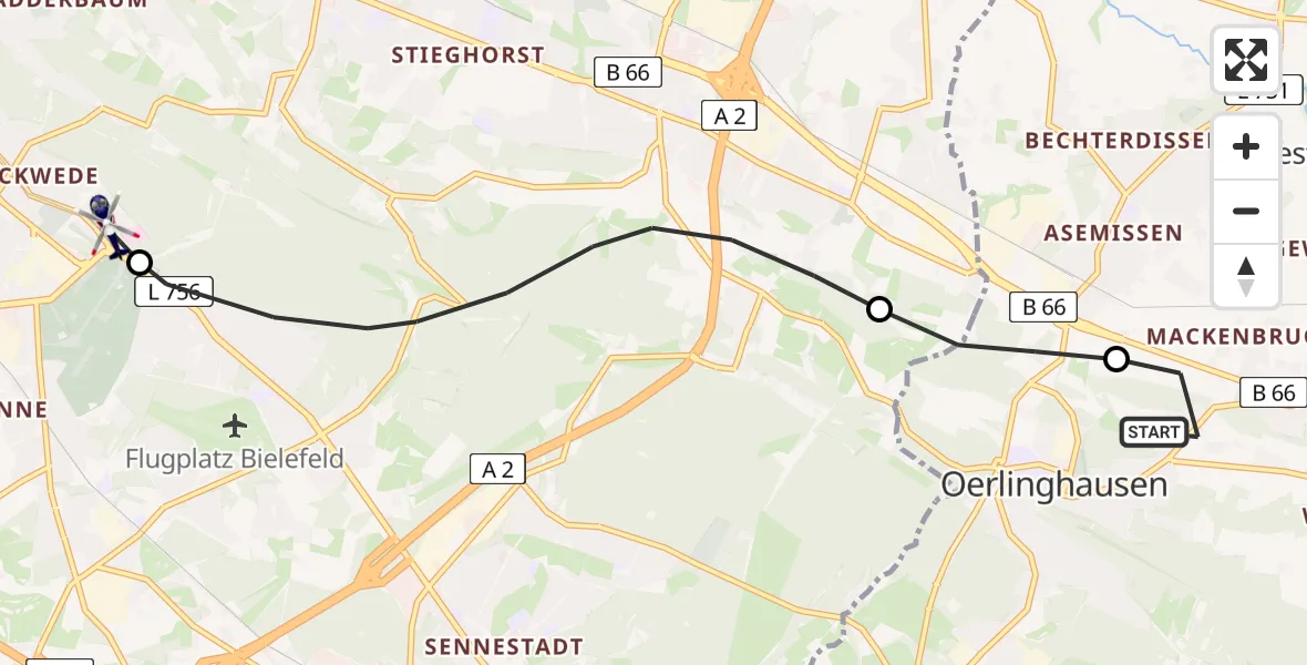 Flugroute Polizeihubschrauber Oerlinghausen - Luftrettungszentrum Bielefeld, 29 Juni 2026, 16:26