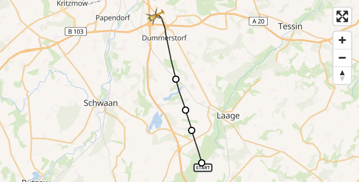 Flugroute Ambulanzhubschrauber Plaaz - Dummerstorf, 29 Juni 2026, 16:27