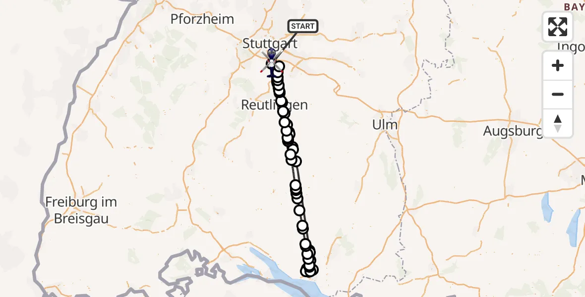 Flugroute Polizeihubschrauber Winnenden - Flughafen Stuttgart, 29 Juni 2026, 16:35