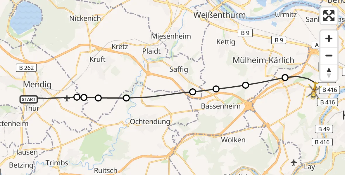Flugroute Rettungshubschrauber Mendig - Koblenz, 29 Juni 2026, 16:46