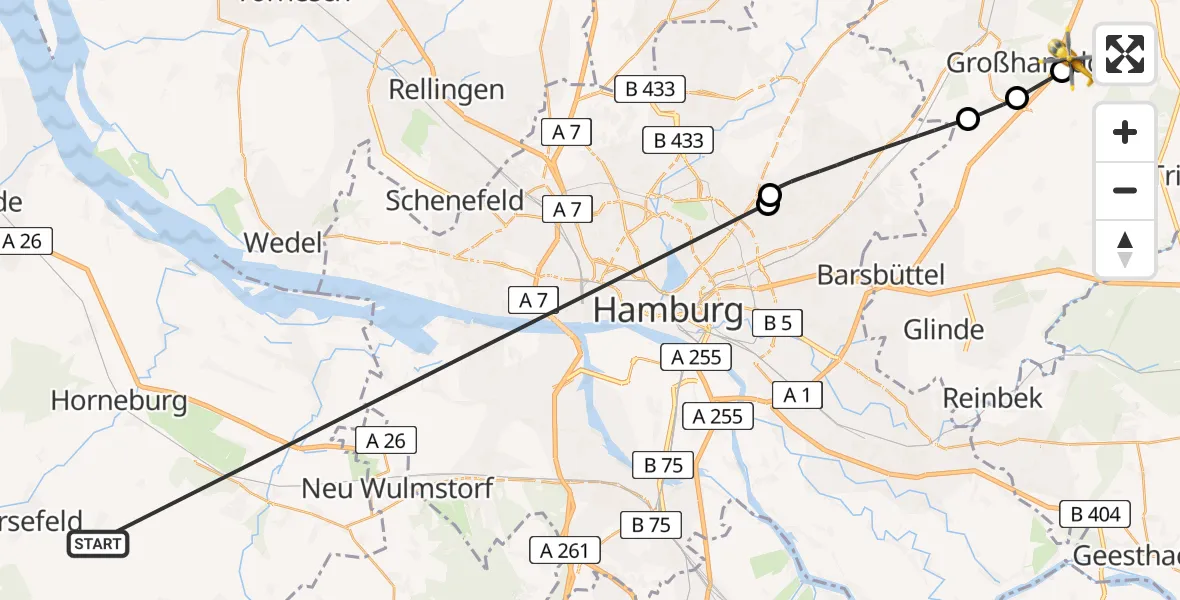 Flugroute Rettungshubschrauber Harsefeld - Hoisdorf, 29 Juni 2026, 16:47